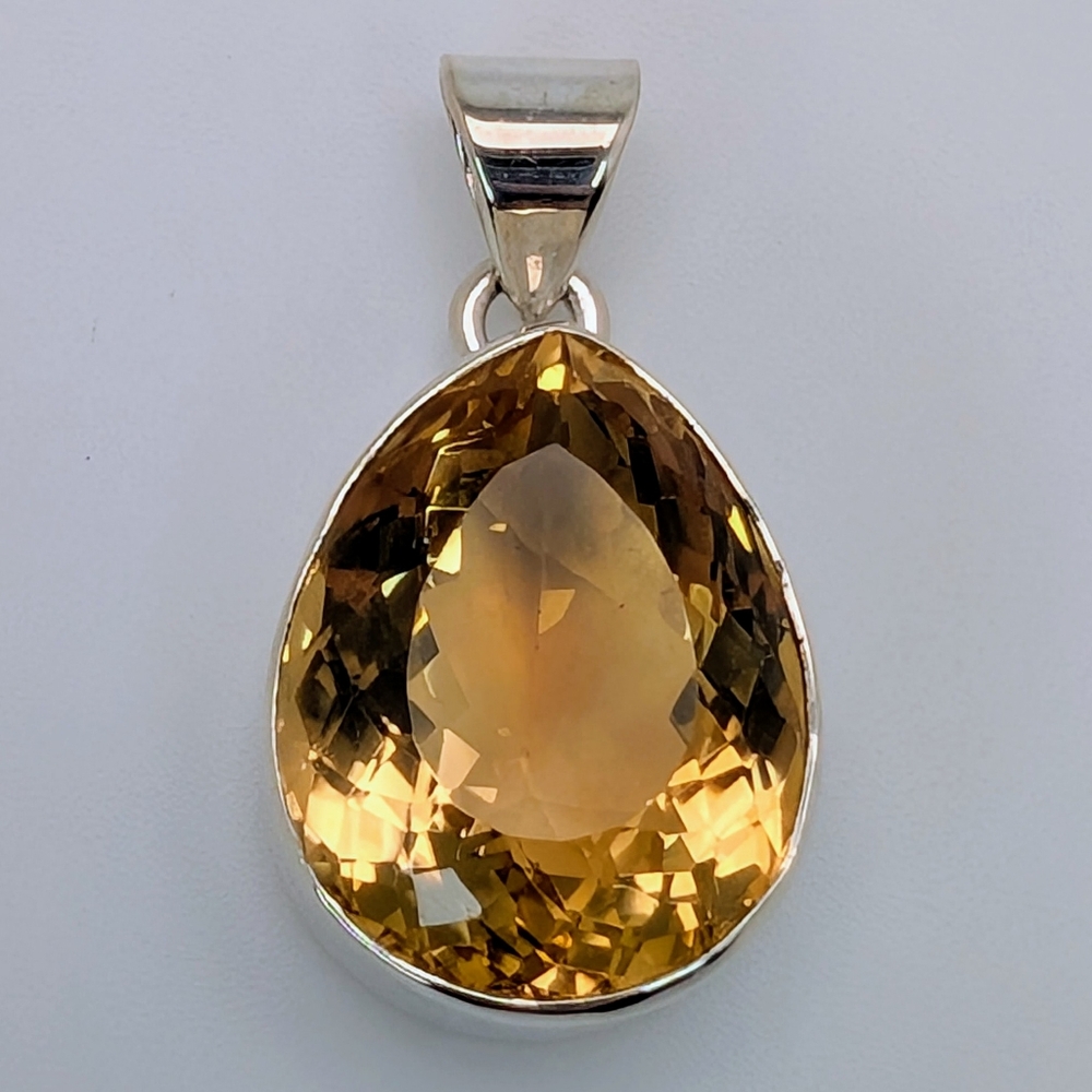 Large Natural Citrine S925 Sterling Silver Pendant High Quality